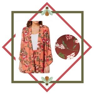 Fever: Light Weight Flower Print Auburn Kimono
